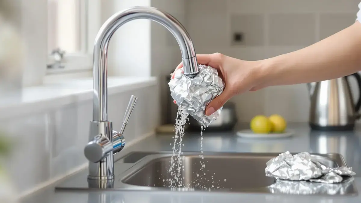 Un rotolo di carta alluminio permette di eliminare facilmente il calcare senza sforzo aggiuntivo in casa